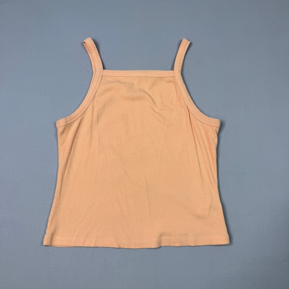 Peach Ribbed Knit Square Neck Cami Tank Top Sleeveless Peach Orange